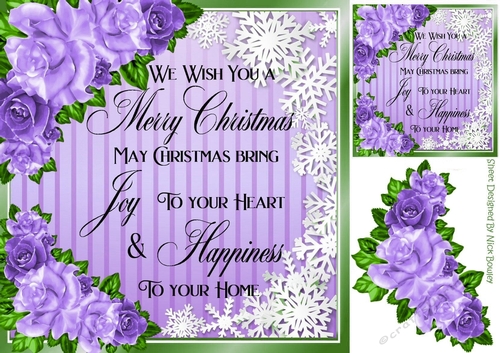 Snow Flakes And Purple Roses With Christmas Verse card fronts 8x8
