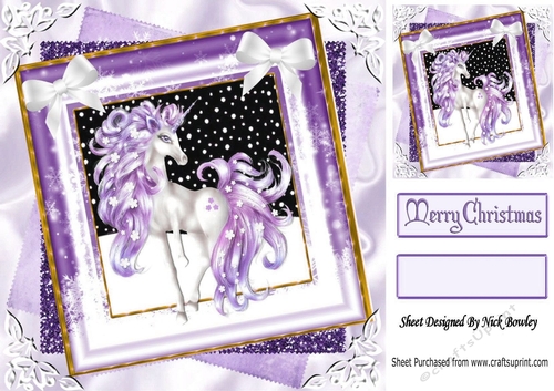 Purple fantasy unicorn  in glitter stacked christmas frame 8x8