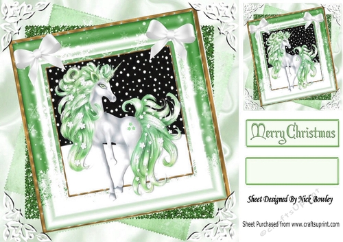 Green fantasy unicorn  in glitter stacked christmas frame 8x8