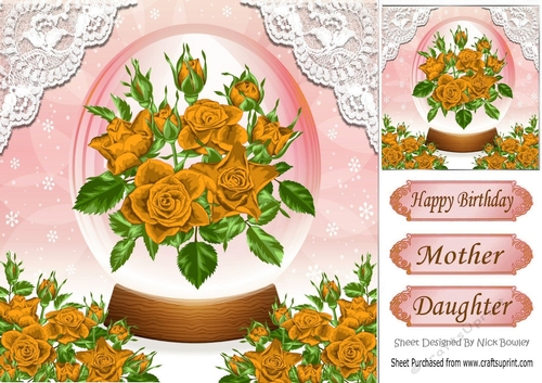 Pretty gold roses in glass dome with corner roses and lace 8x8
