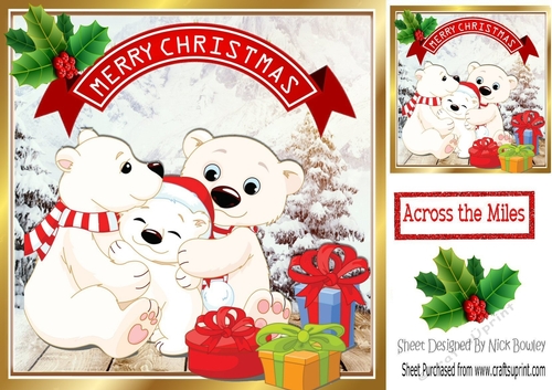 Having cuddles polar bear family  in snow frame 8x8