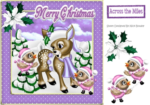 Cute little deer in the snow with little birds 8x8 (purple)