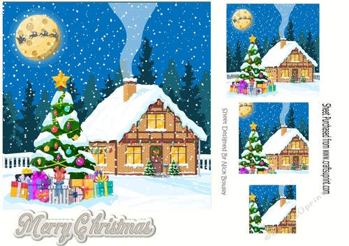 Lovely christmas winter scene with house in snow 7x7