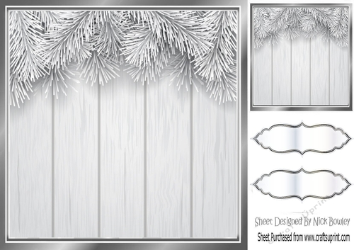 Lovely silver Christmas with fern 8x8 card front/insert