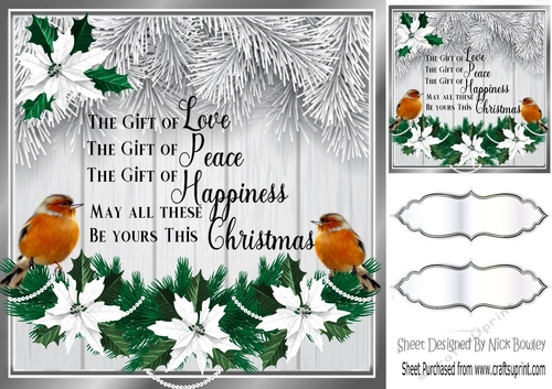  silver Christmas with fern 8x8 card front/insert with garland and robins