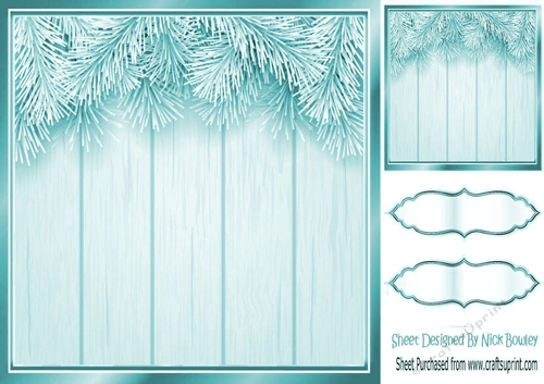 Lovely turq Christmas with fern 8x8 card front/insert