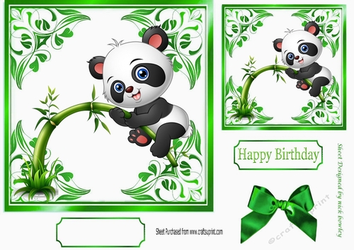 cute panda with green bow card front 7x7