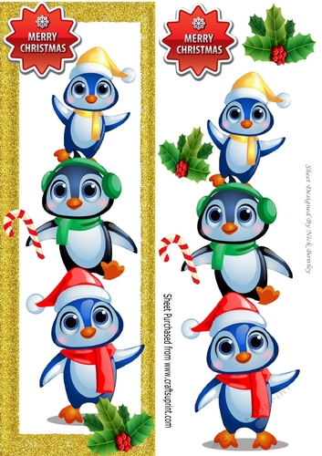 Cute playful penguins with holly tall DL Card