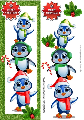 Cute playful penguins with holly tall DL Card (green)