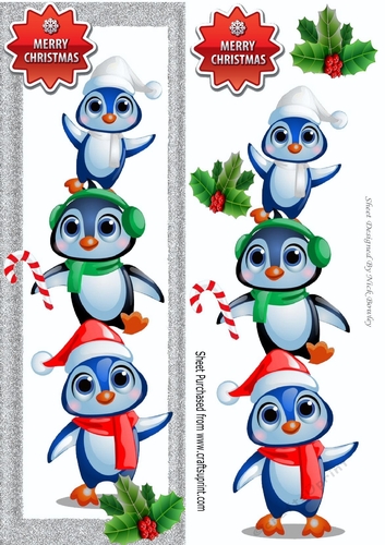 Cute playful penguins with holly tall DL Card (silver)