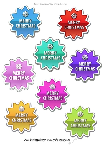 8 lovely coloured snow flake merry christmas tags (set one cut out)