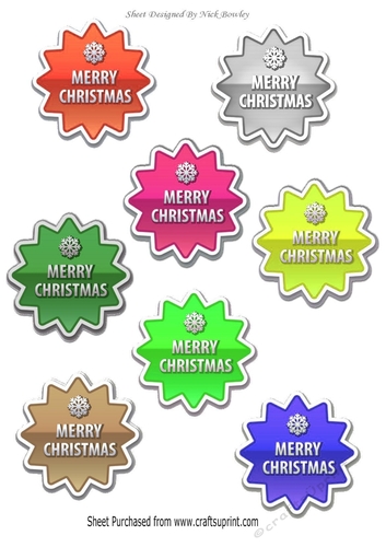 8 lovely coloured snow flake merry christmas tags (set two cut out)