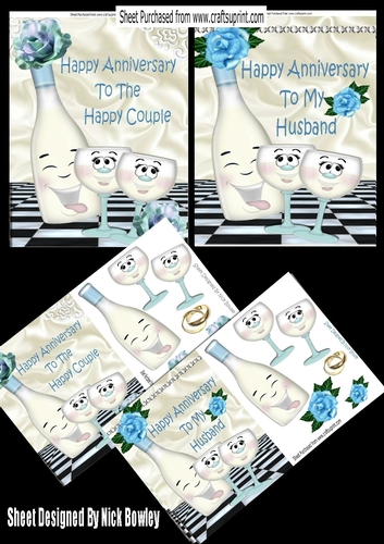 Lovely blue roses toony anniversary to Happy Couple /And to HUSBAND Cardfronts