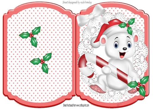 Cute polar bear with candy, in star cut and fold bracket card