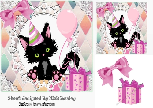 Cute black kitty in rainbow diamond frame 7x7