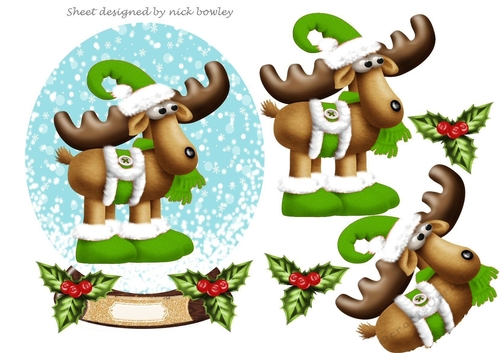 Toony Reindeer in  green in holly and berry 8x8 frame