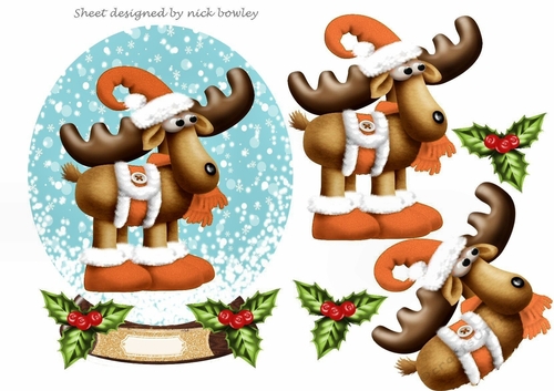 Toony Reindeer in orange in holly and berry 8x8 frame