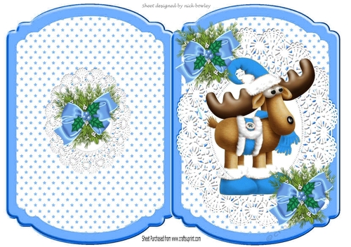 Toony Reindeer with blue bows bracket card