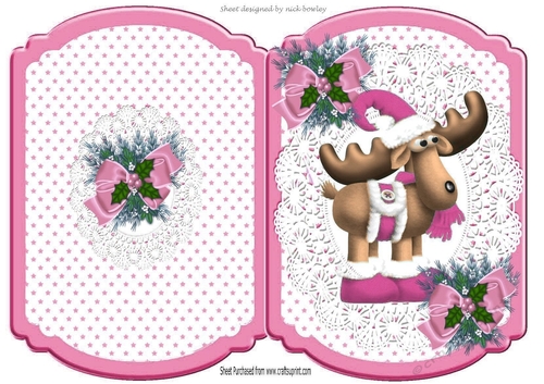 Toony Reindeer with pink bows bracket card
