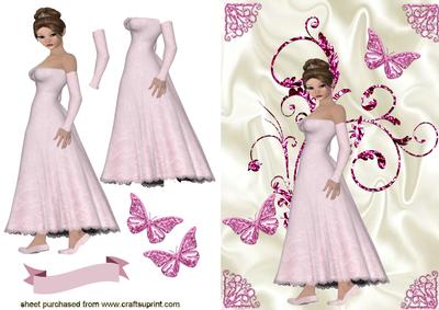 Pretty Lady with Pink Diamonte Butterflies