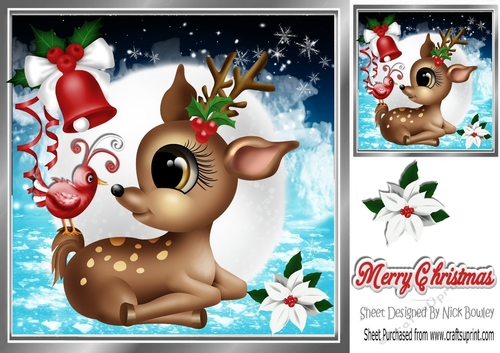 Cute doe eyed deer with cute litle bird 8x8