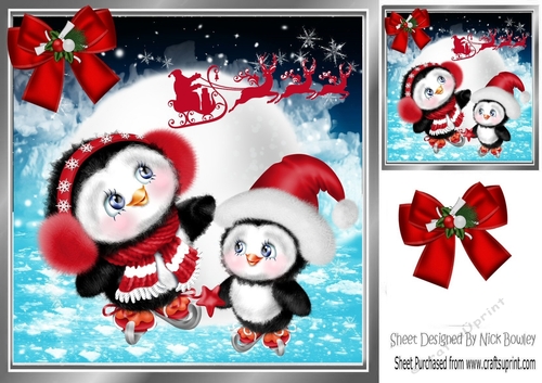 Santa off on his journey! with cute penguins 8x8