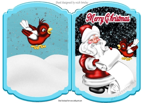 santa with his list with bird  in the snow bracket card