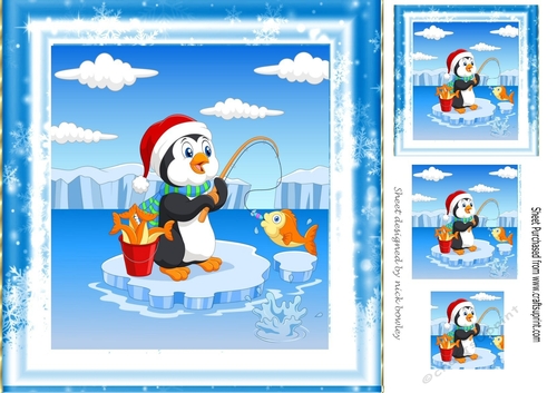 Cute penguin fishing on ice 8x8