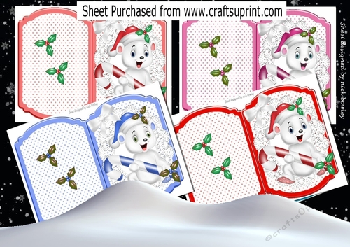  4 Cute polar bears with candy, in star cut and fold bracket cards mini kit