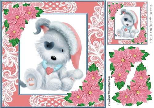 Cute puppy in pink  in ornate lace 8x8 frame