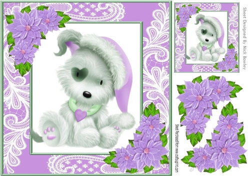 Cute puppy in lilac  in ornate lace 8x8 frame