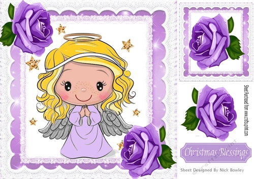 Pretty angel in lilac star frame with purple roses 8x8