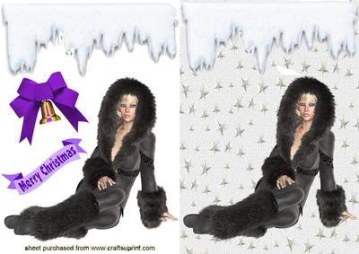Lady in Black Fur Snowsuit