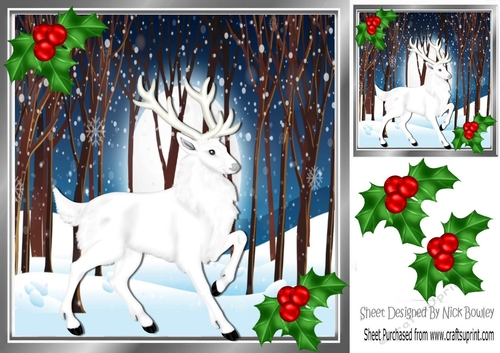 White Stag in enchanted snow woods 8x8