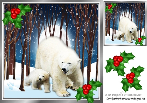 polar bears in a enchanted snow woods 8x8