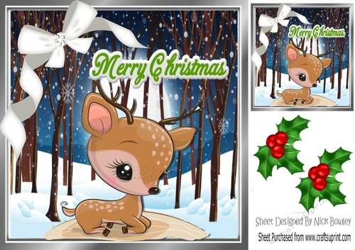 cute deer in a enchanted snow woods 8x8