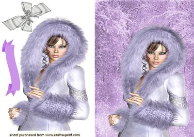 Lady in Purple & Fur Snowsuit