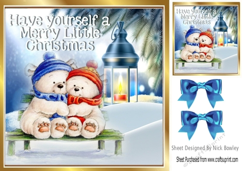Cuddle up in the snow white bears with lantern 8x8