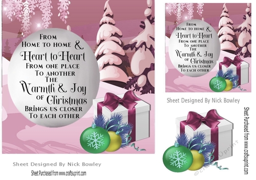 Snow on trees christmas scene with verse  card front 7x7 (pink)