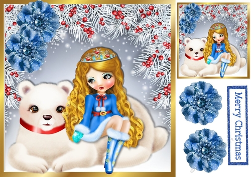 Princess with a polar bear in red berry 8x8 frame