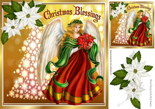 Lovely chrismas blessings angel with white flowers 8x8