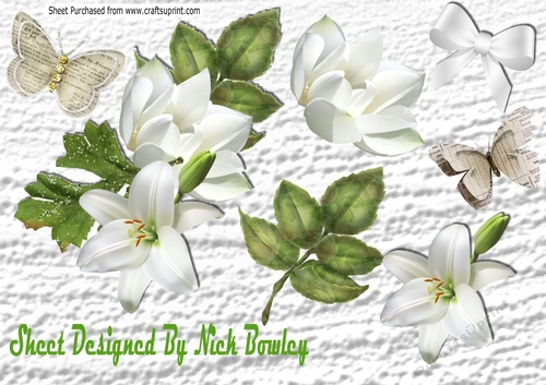 White lilies with bow and  paper butterflies png