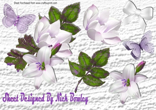 Lilac lilies with bow and  paper butterflies png