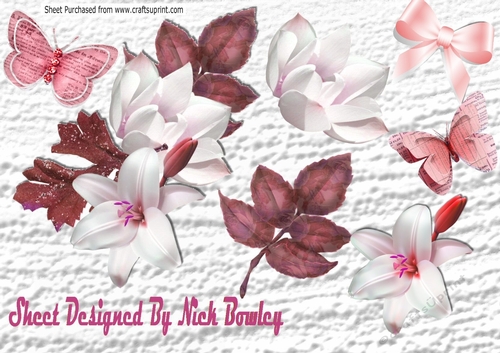 pink lilies with bow and  paper butterflies png