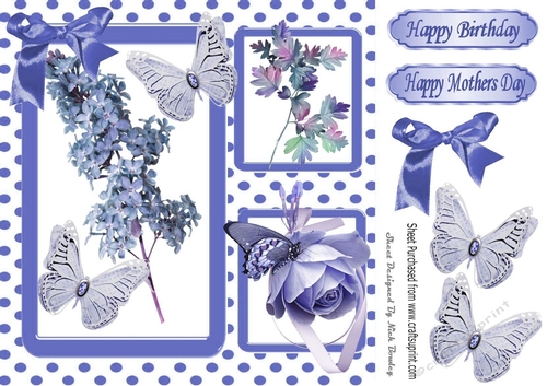 Pretty blue flowers in polkadot window frame 8x8