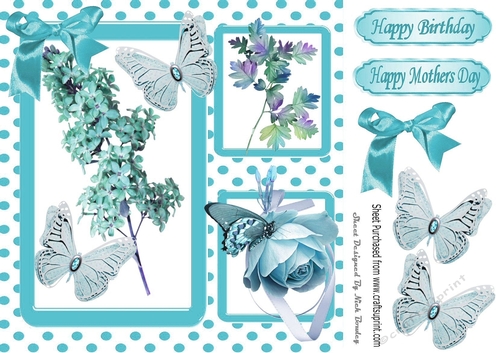 Pretty turq flowers in polkadot window frame 8x8