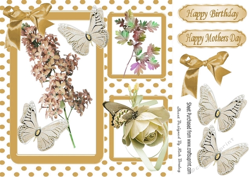 Pretty gold flowers in polkadot window frame 8x8