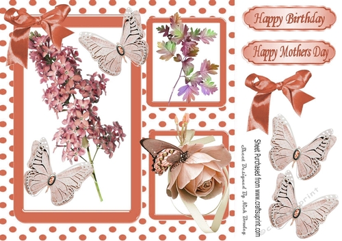 Pretty peach flowers in polkadot window frame 8x8