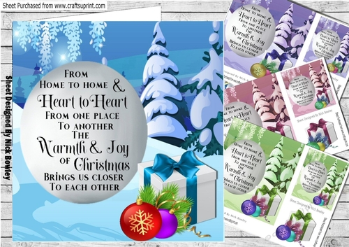  4  christmas scene with verse, presents & trees, card front 7x7  mini kit