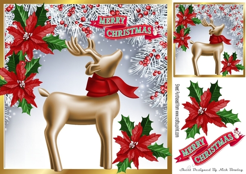 Pretty christmas gold deer in white berry frame 8x8